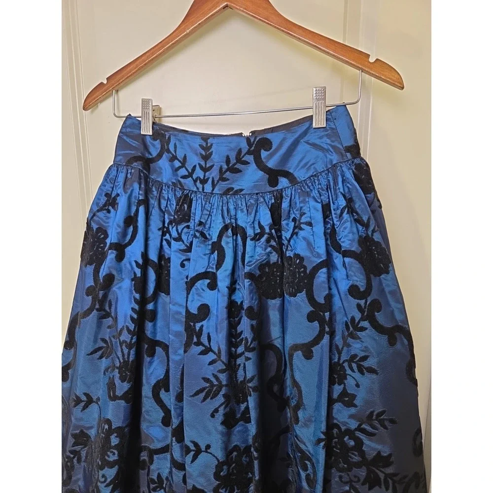 Vtg 80s Scott McClintock Blue‎ Satin Black Velvet Skirt Size 6 Prom Whimsygoth